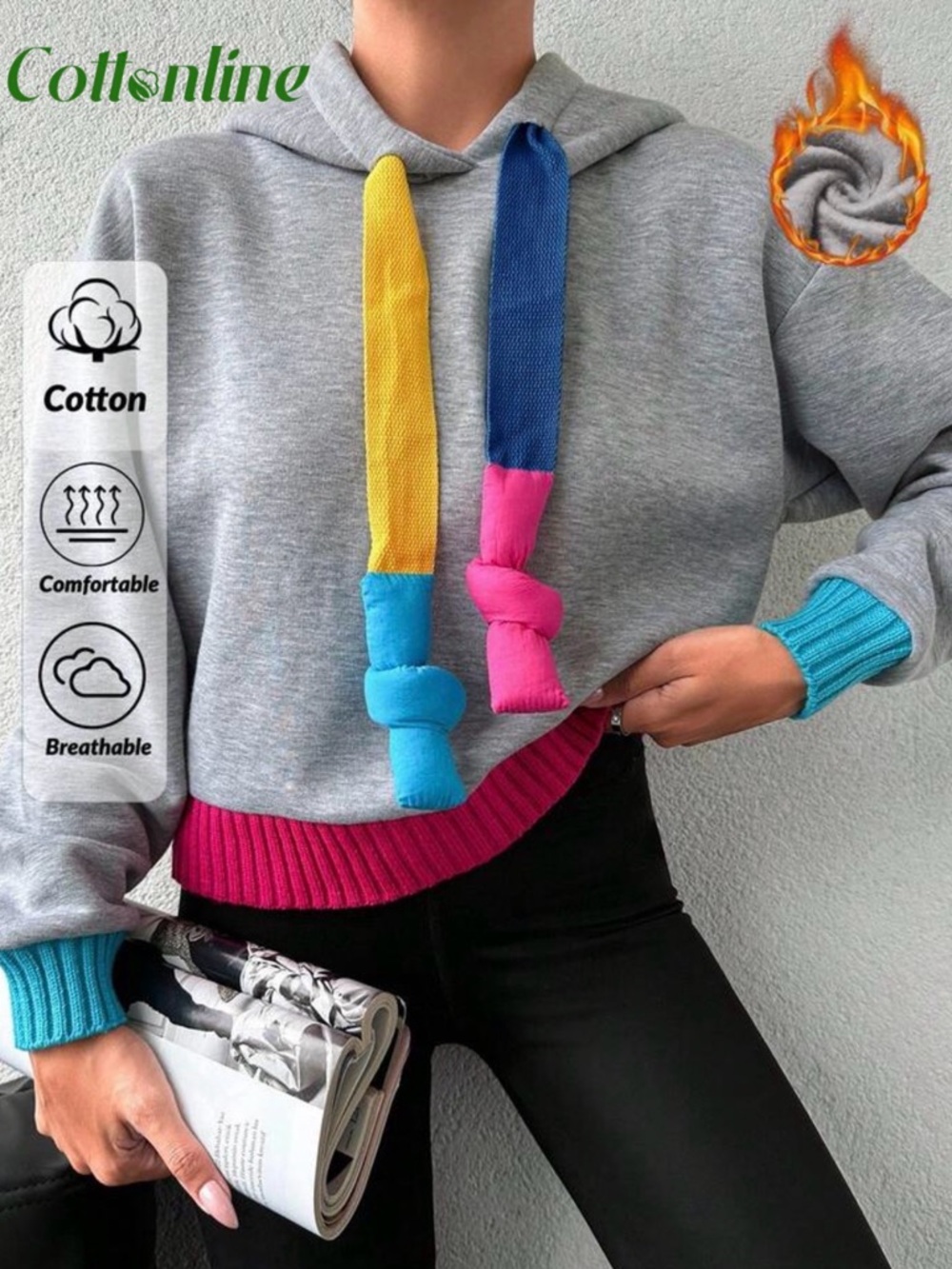SHEIN Gray Hoodie with Colorful Accents